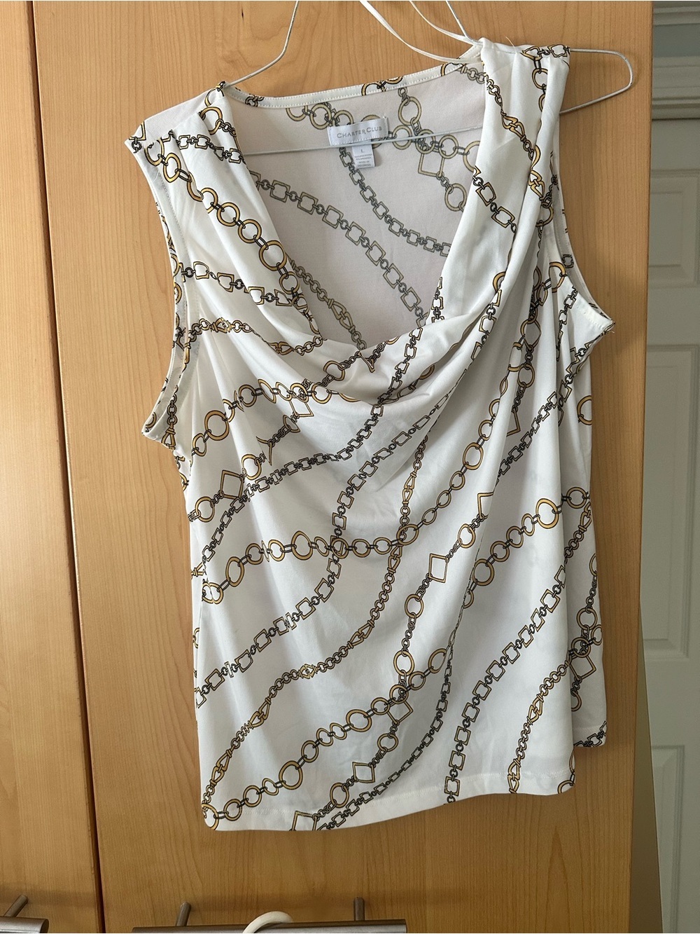 Classic Charter Club  White Chain-Print Sleeveless Cowl Neck Top